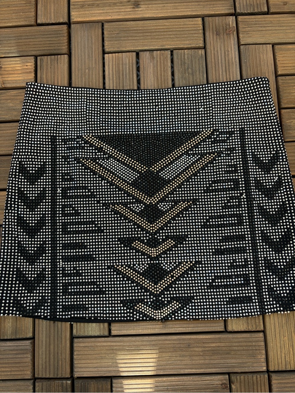 Fate Black Mini Skirt with Metallic Geometric Embellishments